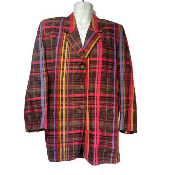J.G. Hook ETC Madras Plaid Button up Blazer Jacket Size S - Picture 1 of 7
